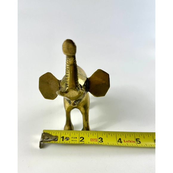 Vintage Solid Brass Elephant Statues Figurines Adult And Baby Trunk Up Good Luck - Picture 12 of 15